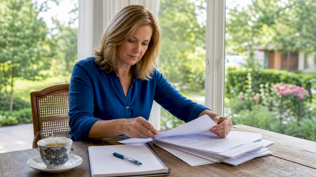 Woman preparing to sell her home with paperwork