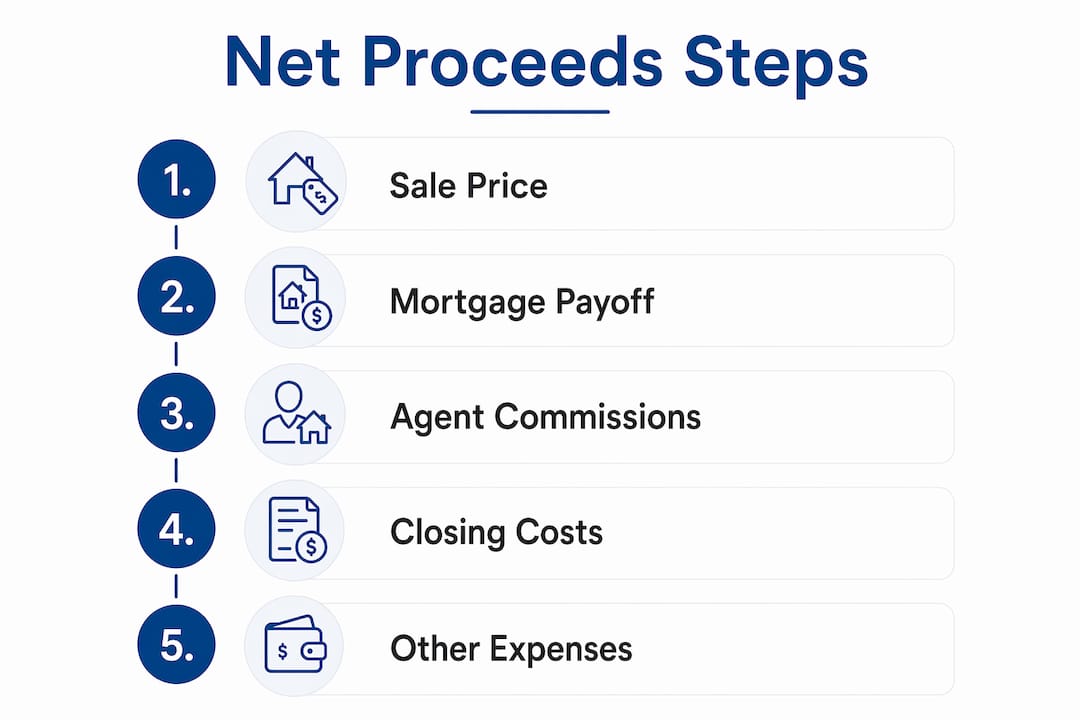 Infographic outlining net proceeds calculation steps