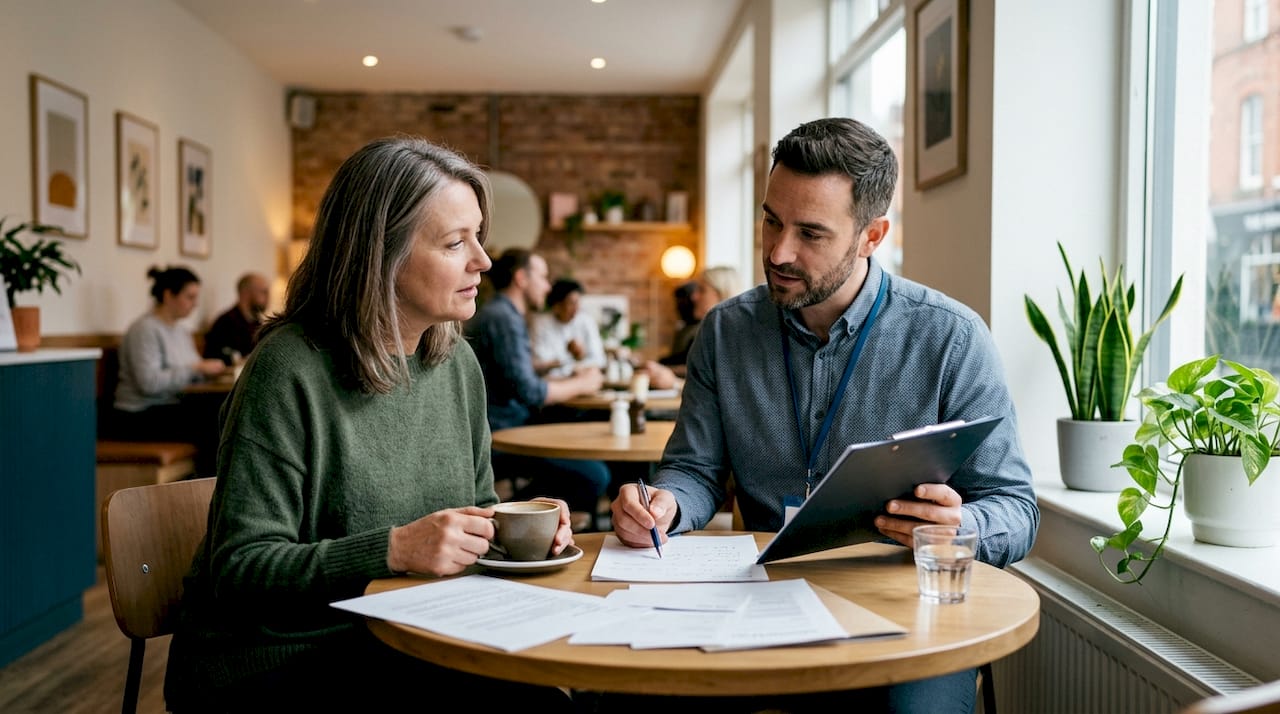 Homeowner negotiating a fast cash sale at home