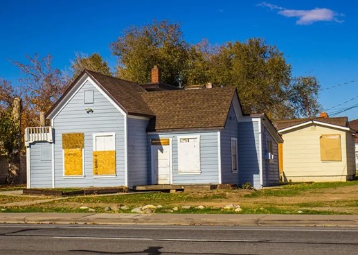 A boarded-up house in Michigan
